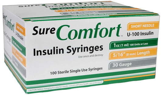 BX/100 Sure Comfort Insulin Syringe 30G, 5/16in, 1cc AM 22-6010