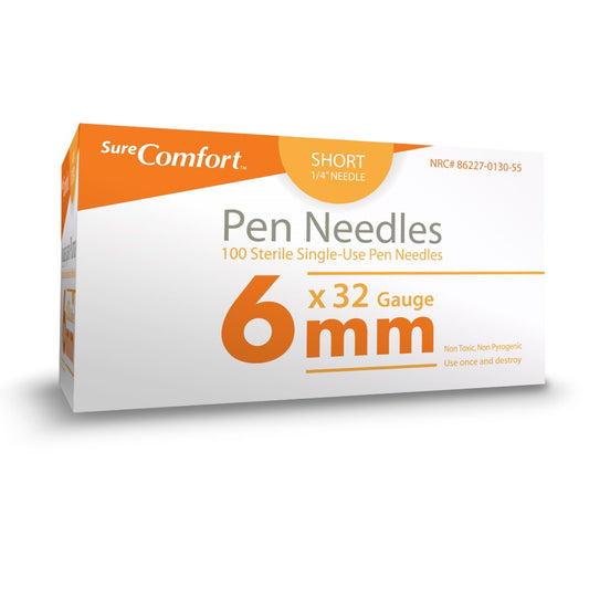 Sure Comfort Pen Needles 32G, 1/4in (6mm) - Box of 100 (AM 24-1305)