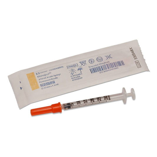 Monoject Insulin Syringe, 30G X 5/16" Needle w/Attached 1/2ML SYRINGE, BX/100